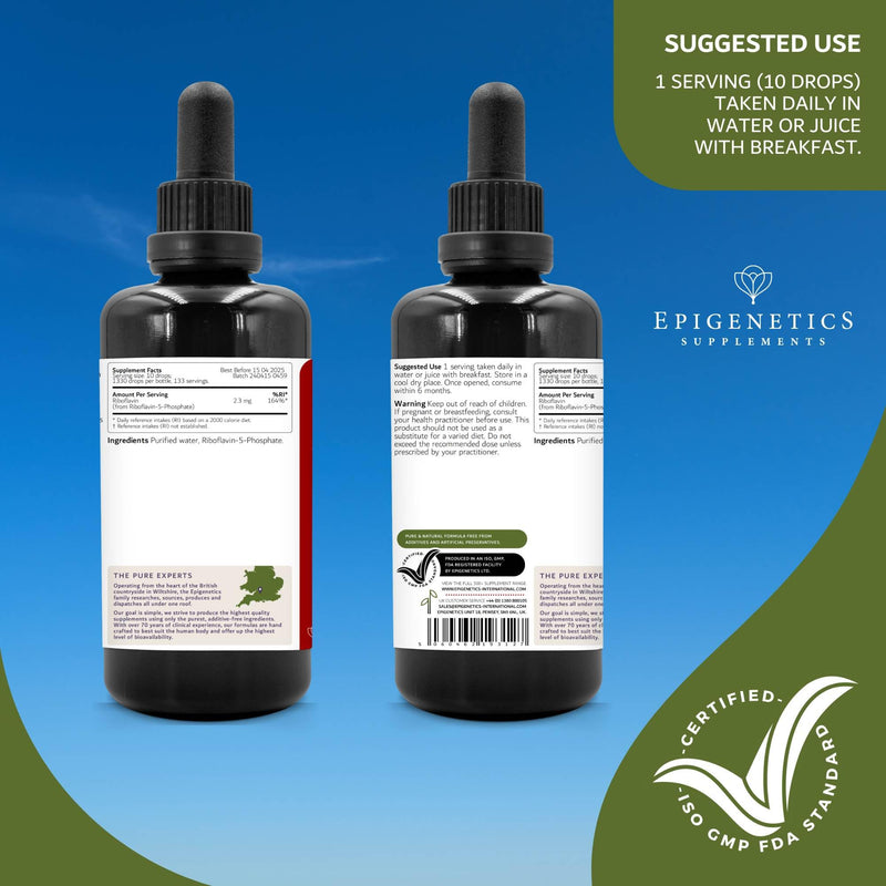 Vitamin B2 High Strength Liquid Supplement (R5P) 100ml | 4 Months Supply | 2300mcg Riboflavin 5 Phosphate | Premium UV Blocking Miron Violet Glass | UK Made & Vegan Friendly | 10 Drops Daily