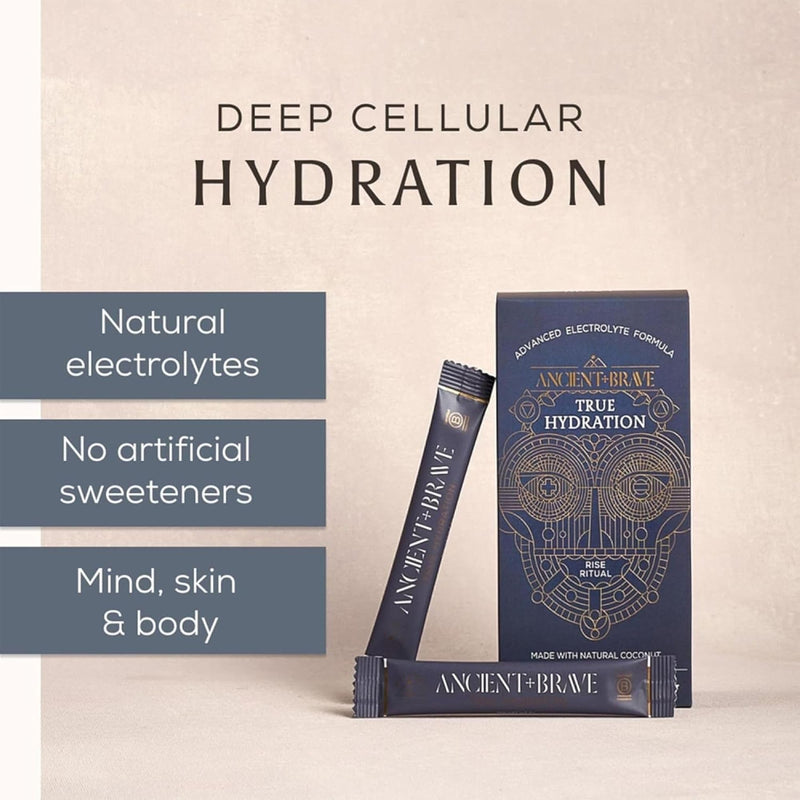 Ancient + Brave True Hydration - Electrolyte Powder 15 x 6g Sachets - Magnesium, Potassium, Chromium - Coconut Water Blend for Morning Replenishment, Post Workout Recovery - Vegan, Natural Flavor 90g Sachets