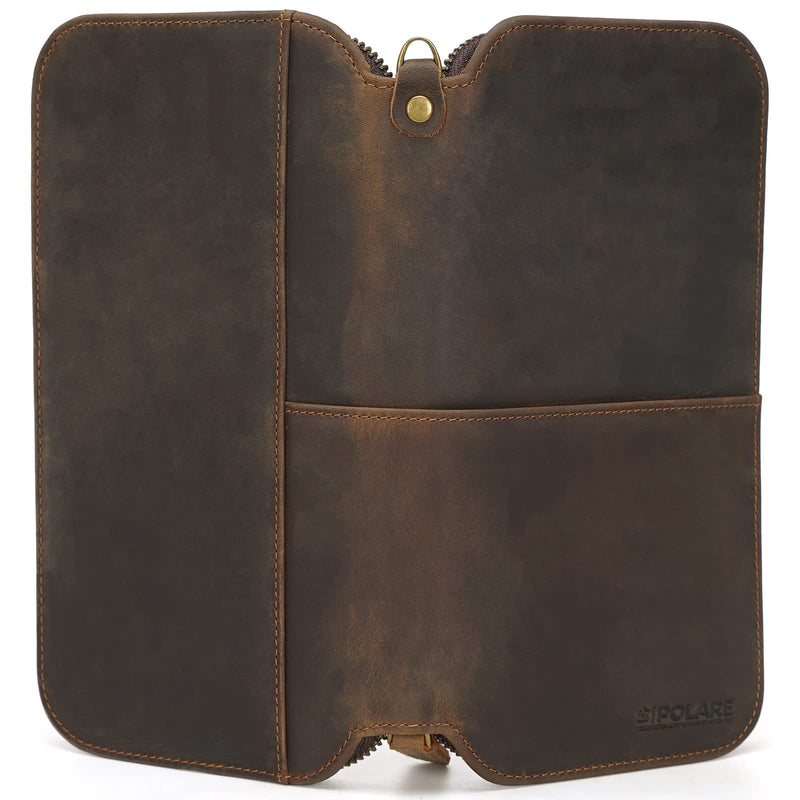 Polare Full Grain Leather Family Passport Holder Travel Wallet and Documents Organizer RFID Blocking Case Fits 6 Passports Dark Brown