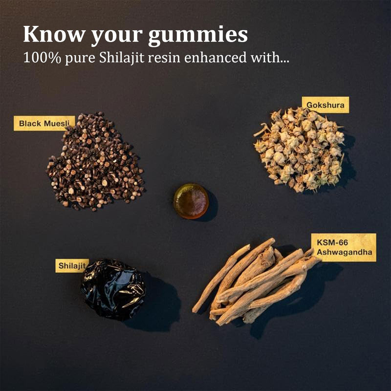 [Australia] - Shilajit Gummies | Alpha Gummies for Men | Lab Tested I No Added Sugar | Ashwagandha, Gokshura | Fulvic Acid & 85+ Trace Minerals for Men, Women | Non-GMO | 60 Gummy 