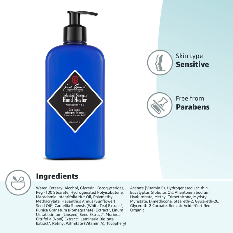 [Australia] - Jack Black Industrial Strength Hand Healer for Men & Women – Hand Cream for Dry Hands, Vitamins A & E, Lightweight Moisturizer 16 Fl Oz (Pack of 1) 