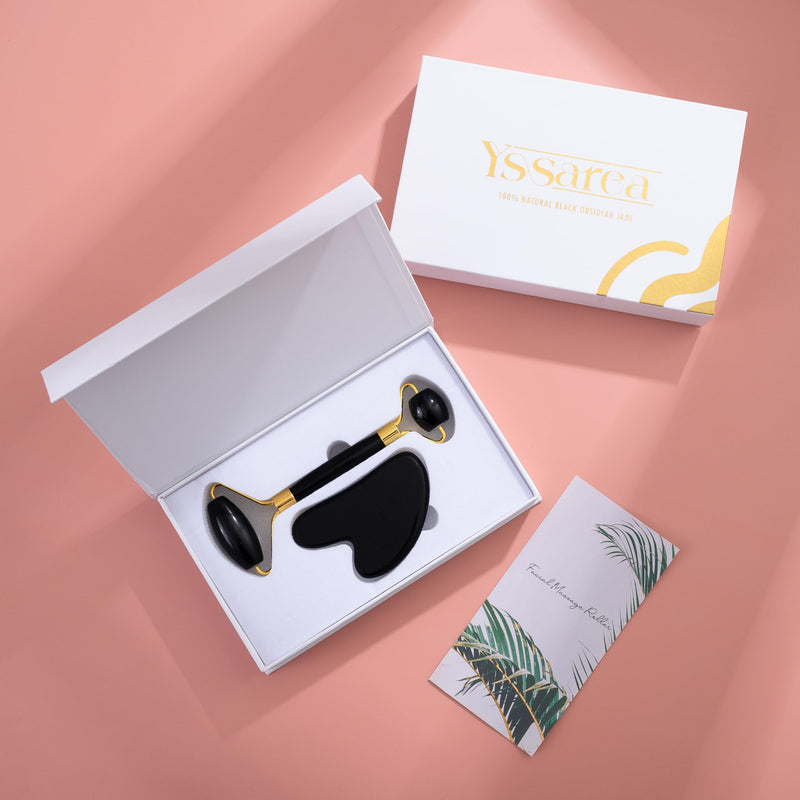 Yssarea Obsidian Roller and Gua Sha - Face Roller | 100% Natural Obsidian Stone Set | Dual Sided Face Massager | Reduces Signs of Aging