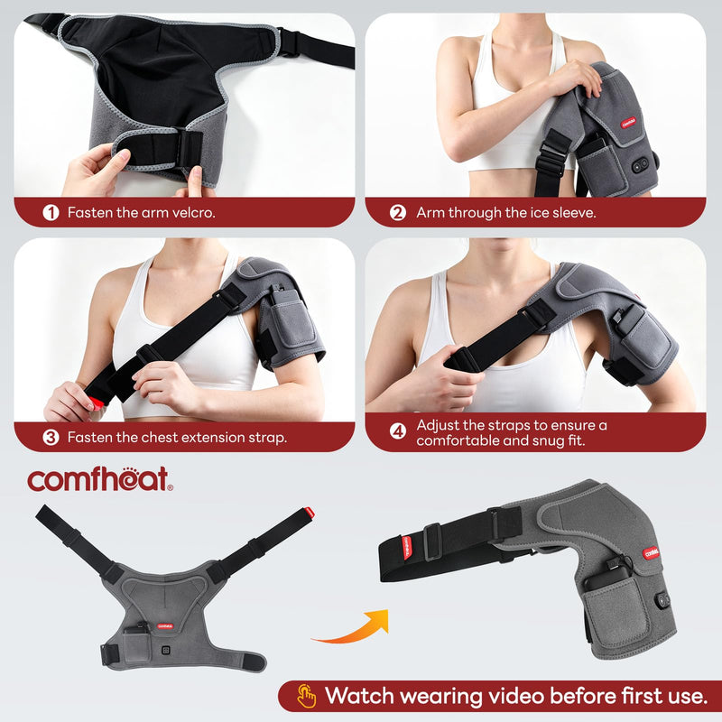 Cordless Shoulder Heating Pad with Massager, Heated Shoulder Brace | Rotator Cuff Frozen Shoulder Pain Relief Heat Wrap, 5000mAh Battery Powered 1-3H Hot Compress for Men & Women Heating & Vibration Massage