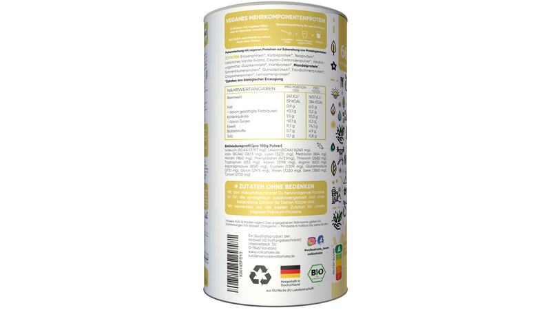 [Australia] - ORGANIC Protein vegan | vanilla | DE-ÖKO-006 | 10 plant-based protein sources | Without sweeteners | Without soy & gluten | Premium quality from Lake Constance | Made in Germany (1000g, vanilla) 