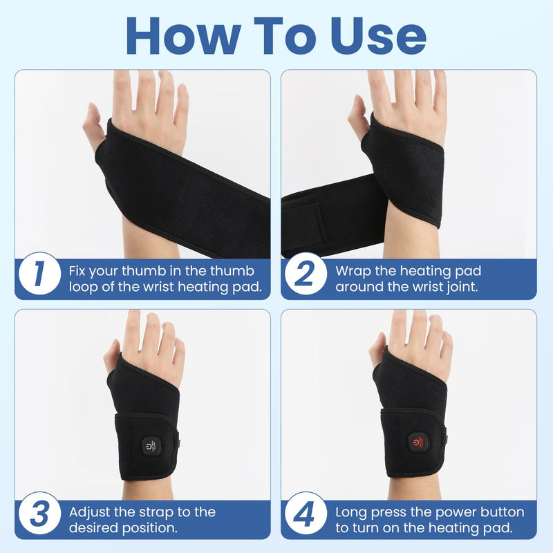 [Australia] - Wrist Heating Pad, Heated Wrist Wrap for Arthritis Carpal Tunnel Tenosynovitis Relief, 3 Temperature Levels with 3000 mAh Rechargeable Battery (Black) 
