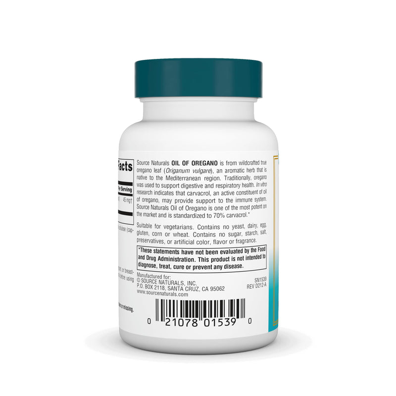 [Australia] - Source Naturals Wellness Oil of Oregano - Standardized to 70% Carvacrol - 60 Vegetarian Capsules 60 Count (Pack of 1) 
