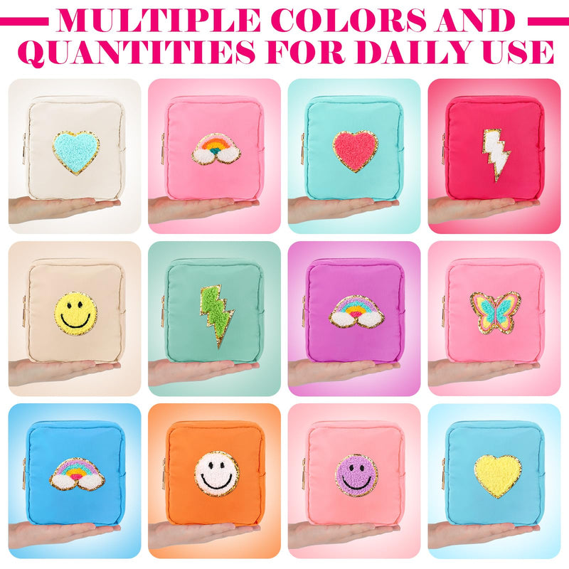 12 Pcs Mini Makeup Bag Bulk, back to school Gifts for Girls Preppy Square Cosmetic Makeup Small Nylon Pouch with Zippe Toiletry Organizer for Traveling Girls & Best Friends