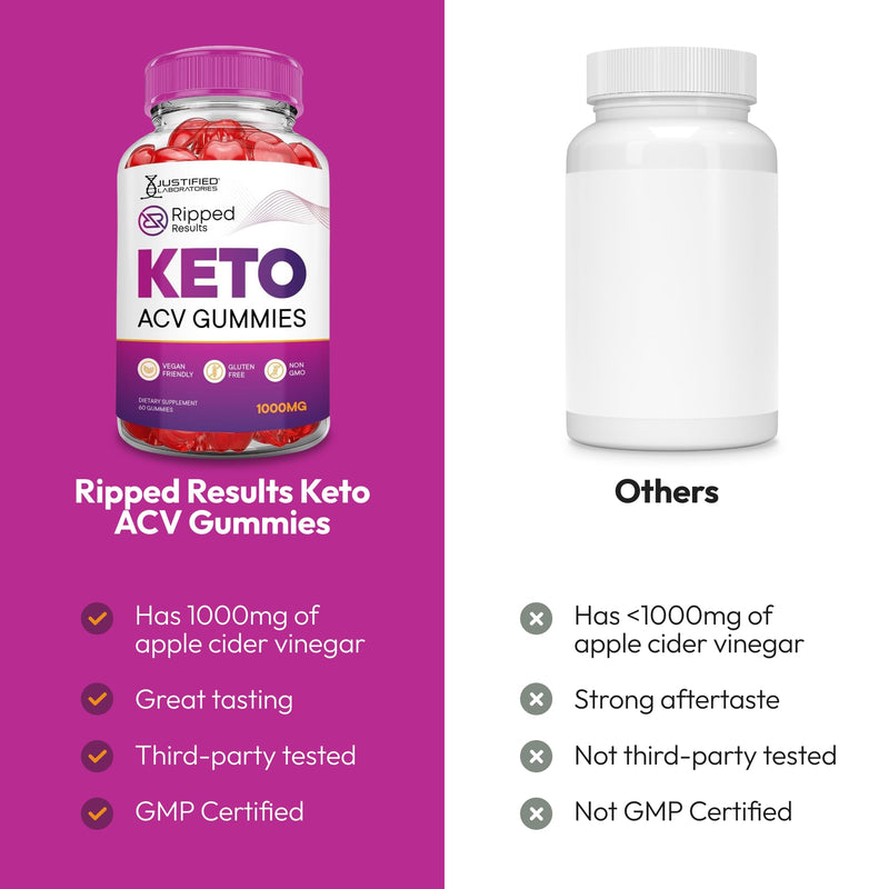 Justified Laboratories Ripped Results Keto ACV Gummies (1000 mg) - 60 Count, Pack of 3 - Formulated with Apple Cider Vinegar, Folate & Vitamin B12 - Non-GMO, Vegan, Gluten Free - 90 Servings 60 Count (Pack of 3)