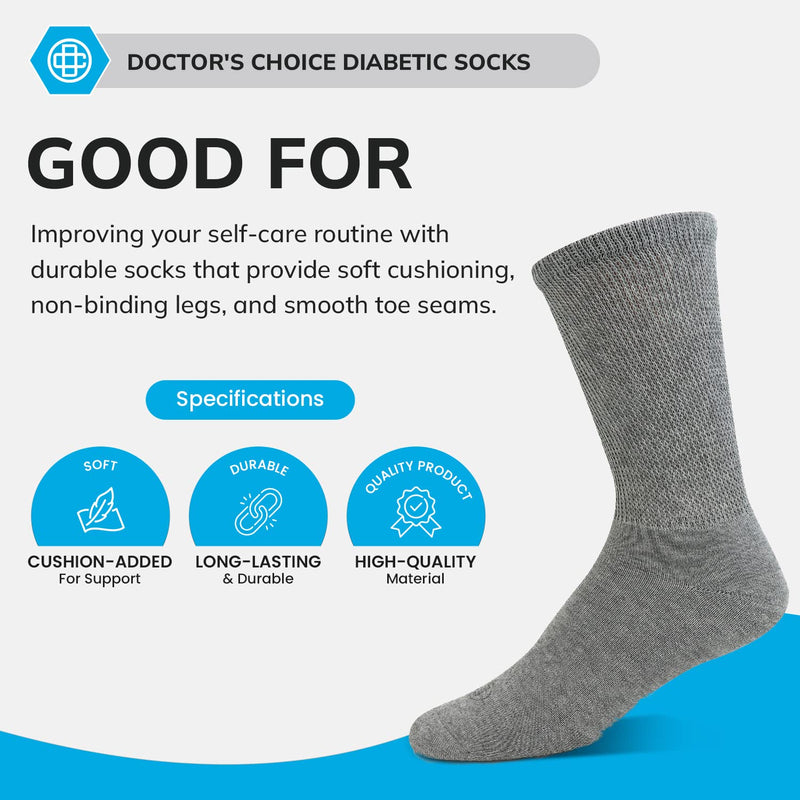 [Australia] - Doctor's Choice Men's & Women's Diabetic Socks, No Show, 4 Pairs, Multiple Sizes Large Grey/Crew 