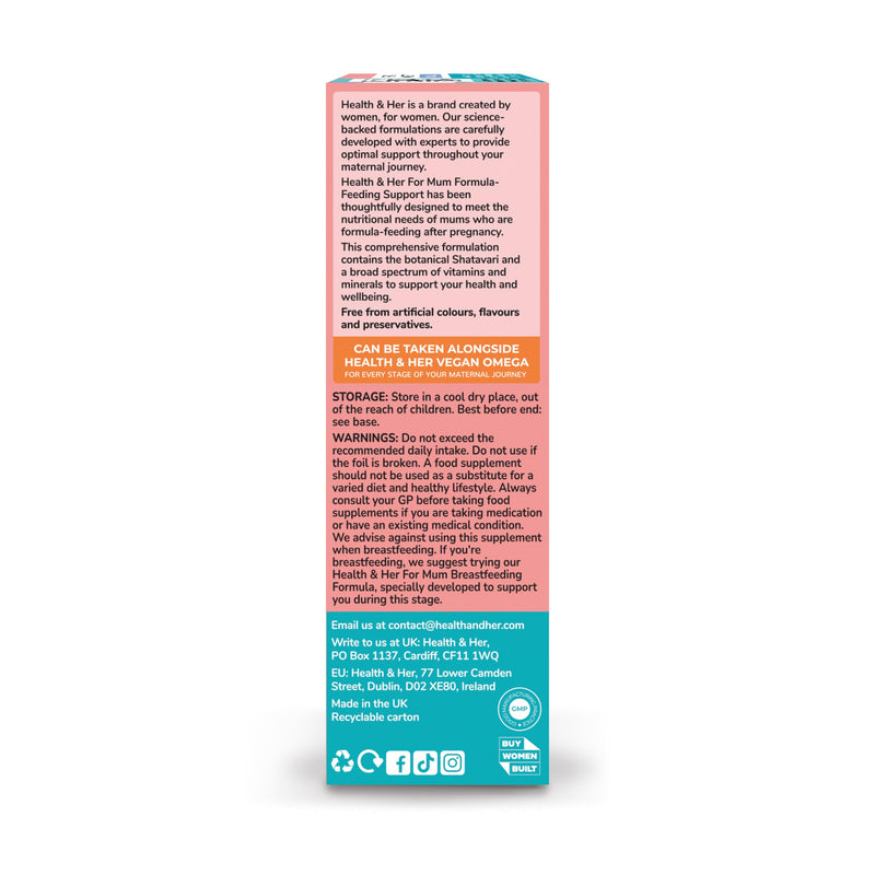 Health & Her for Mum After Pregnancy Formula-Feeding Supplement - Postnatal Vitamins for Women - Contains Vitamin B6, Vitamin D, Shatavari & COQ10-1 Month Supply - 60 Capsules - Vegan & Gluten Free 60 count (Pack of 1)