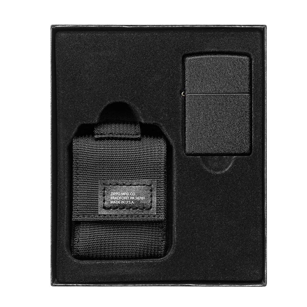 Zippo Black Tactical Pouch and Black Crackle Windproof Lighter Gift Set