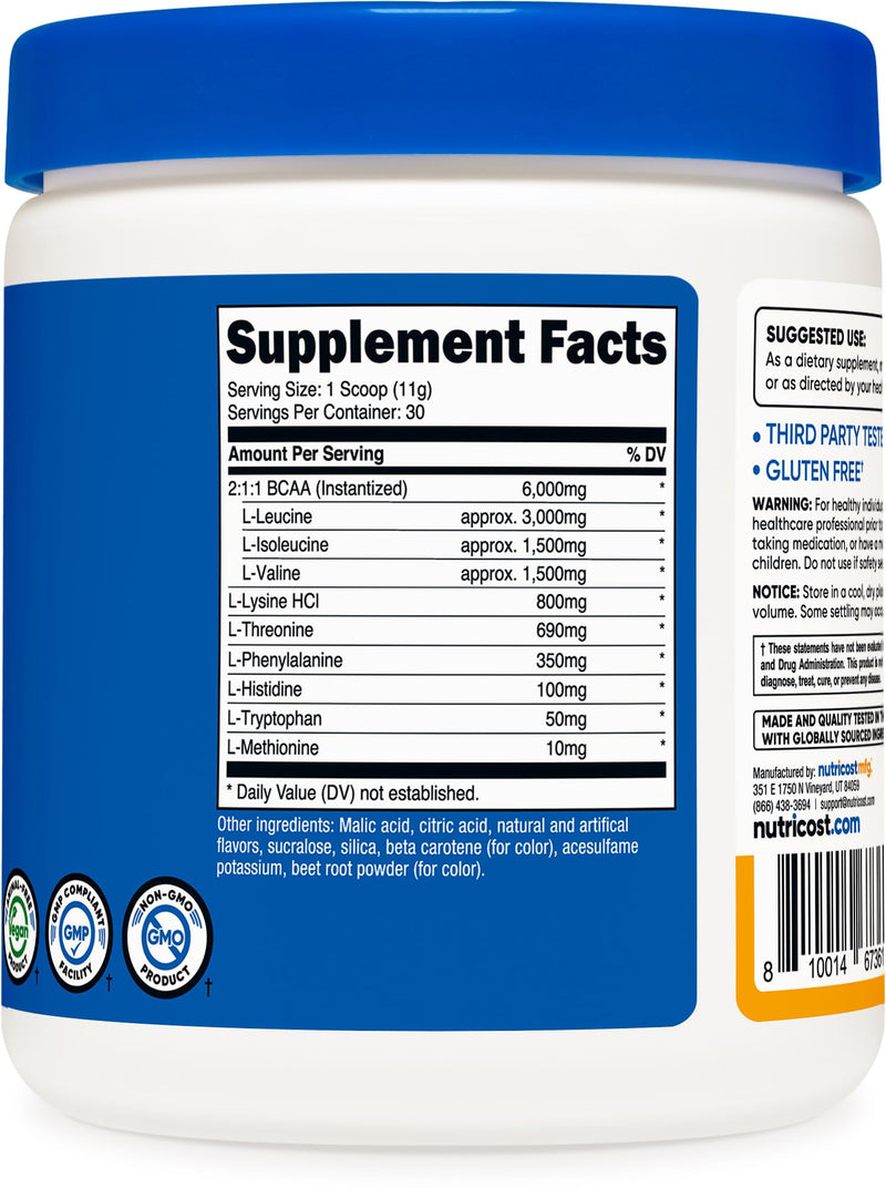 [Australia] - Nutricost EAA Powder 30 Servings (Peach Mango) - Essential Amino Acids - Non-GMO, Gluten Free, Vegetarian Friendly Peach Mango 30 Servings (Pack of 1) 
