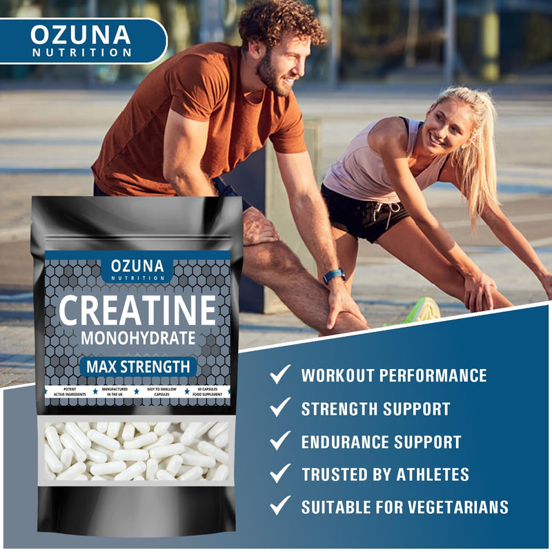 Creatine Monohydrate 3000mg | 60 Vegan Capsules | Micronised for Easy Absorption | Creatine Monohydrate Powder Tablets for Men & Women | Unflavoured, Gluten-Free & Keto-Friendly