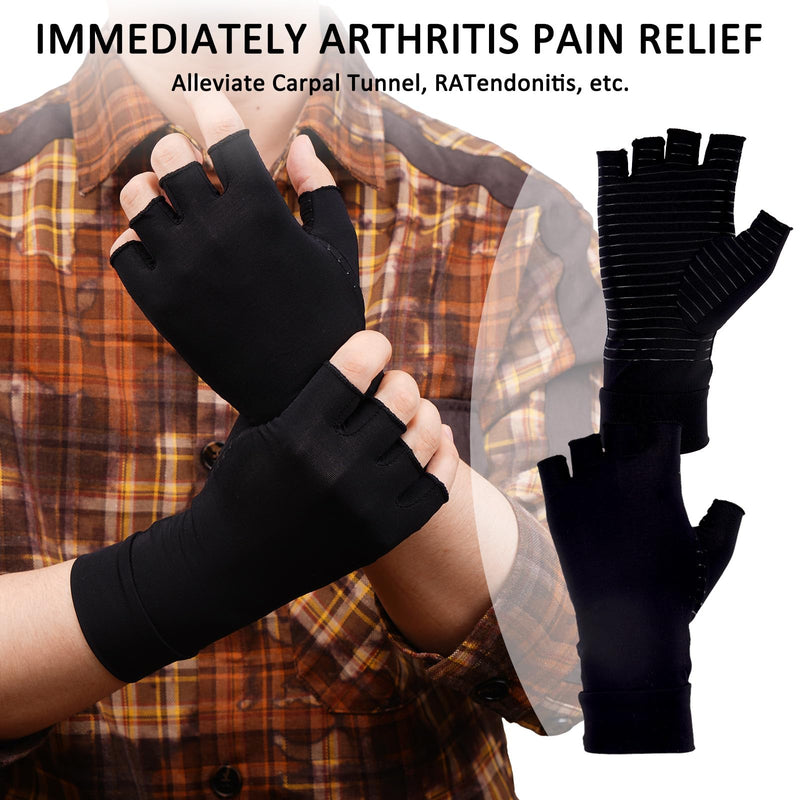 [Australia] - Arthritis Gloves for Women Men, Fingerless Hand Thumb Gloves, Black Small 