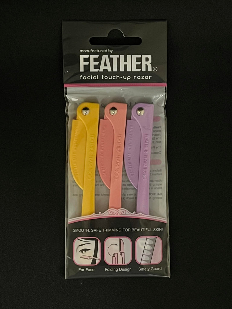 [Australia] - Feather Flamingo Facial Touch Up Stainless Steel Razor for Eyebrow and Face Hair Removal - 3 Pack | Foldable and Long-Lasting 