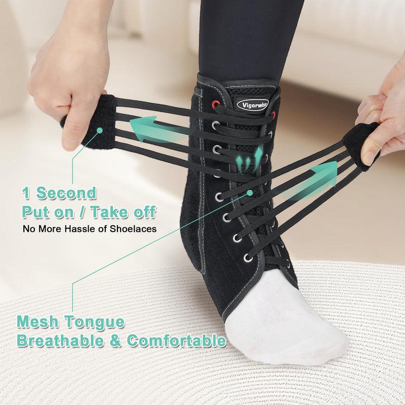 [Australia] - Lace up Ankle Brace for Women Men, Quick Adjustment Ankle Brace with Metal and Plastic Side Stabilizers, 1Pcs Foot Support for Sprained Left Right, XL Black X-Large 