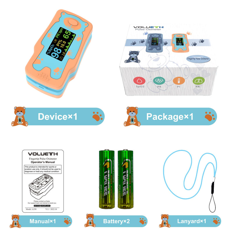 Pulse Oximeter for Kids, Blood Oxygen Saturation for Children, Portable Oxygen Meter with OLED Screen Included 2AAA Batteries