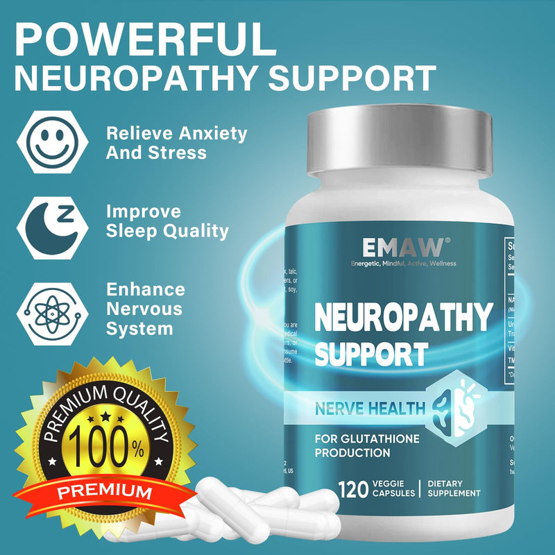Nerve Savior for Neuropathy, 120 Capsules with 600mg Alpha Lipoic Acid, Benfotiamine & B12, for Discomfort in Feet, Hands, Legs, Back & Neck