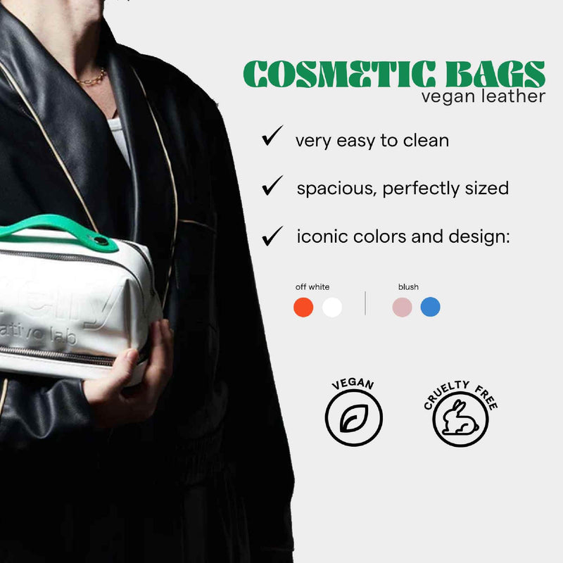 SARELLY | Vegan Leather Makeup Bag | Perfect for Makeup Brushes | Multi-compartments | White Off-White 24 cm x 13 cm x 12 cm