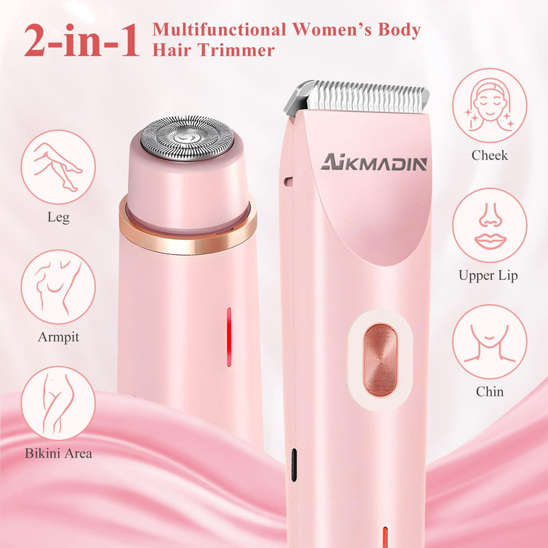 [Australia] - Bikini Trimmer for Women, 2 in 1 Electric Razors for Women, Bikini Shaver, IPX7 Waterproof & Easy Cleaning, Ceramic Blade, 120 Min Cordless Runtime, Ultra Low Silent (Pink) Standard version 