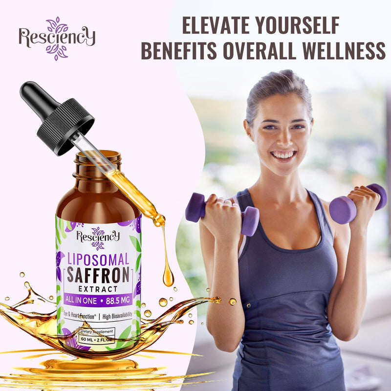 Saffron Supplements - 88.5 mg Saffron Extract Better Bioavailability Liposomal Drops for Mood, Energy, Vision & Focus with Ashwagandha, Turmeric, Magnesium, Zinc, Vitamin B12 & D3, 60 ml, 60 Servings | Liposomal Formula, With Ashwagandha, Magnesium, Zi...