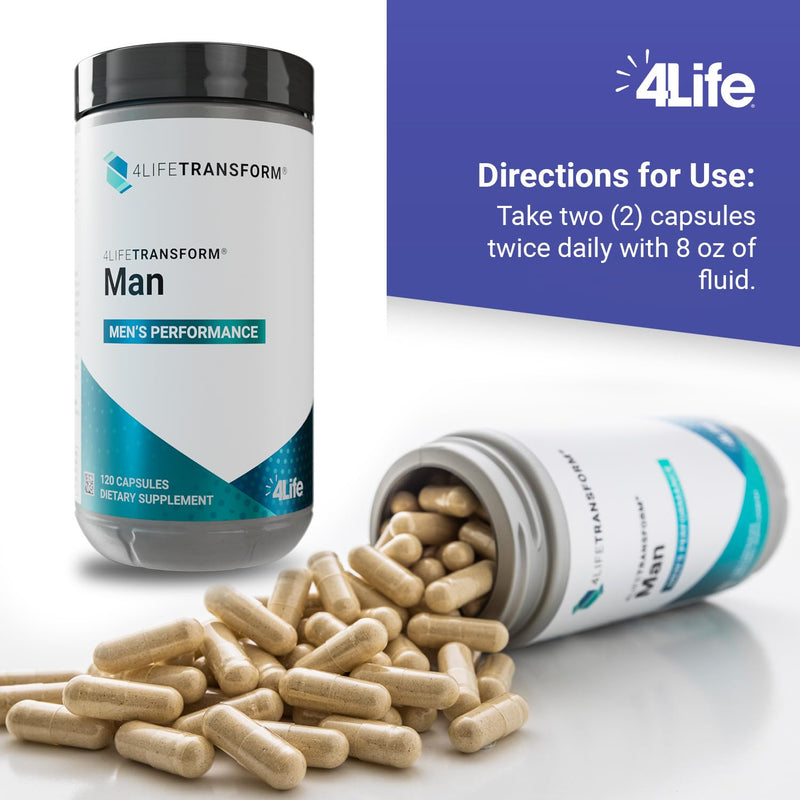 4Life Transform Man Men's Health Vitality Supplement, 120 Veggie Capsules | L-Citrulline, Vitamin D, Korean ginseng, Nitric oxide support, Mens vitality, Energy Levels, Citrus, Endocrine wellness