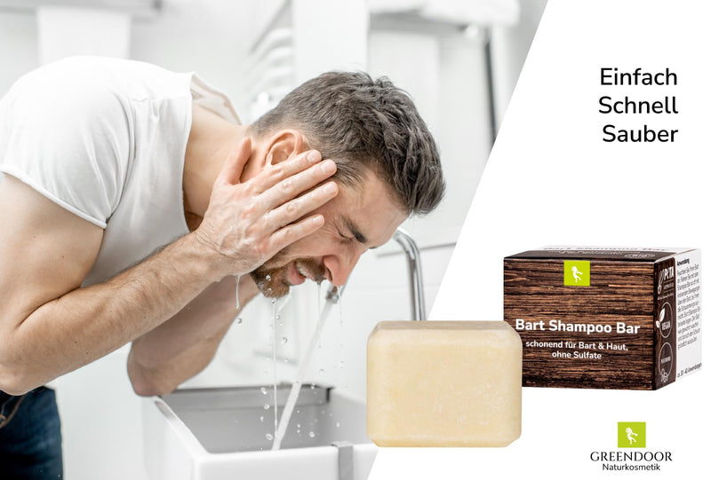 [Australia] - GREENDOOR Beard Shampoo Bar 75g vegan, solid beard shampoo with organic shea butter without sulfates, silicones, plastic, perfectly groomed beard, natural fresh scent, natural cosmetics 
