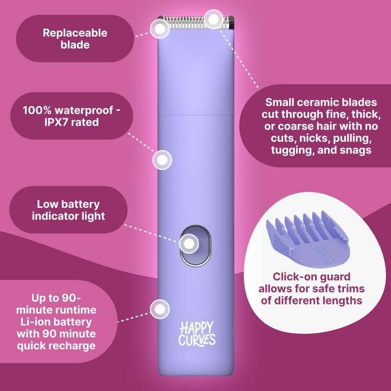 [Australia] - HAPPY CURVES Smoothie Bikini Trimmer - Electric Shaver for Women, Waterproof Hair Trimmer with Adjustable Guards, Personal Shaver for Pubic Hair, Women's Intimate Razor and Berry 