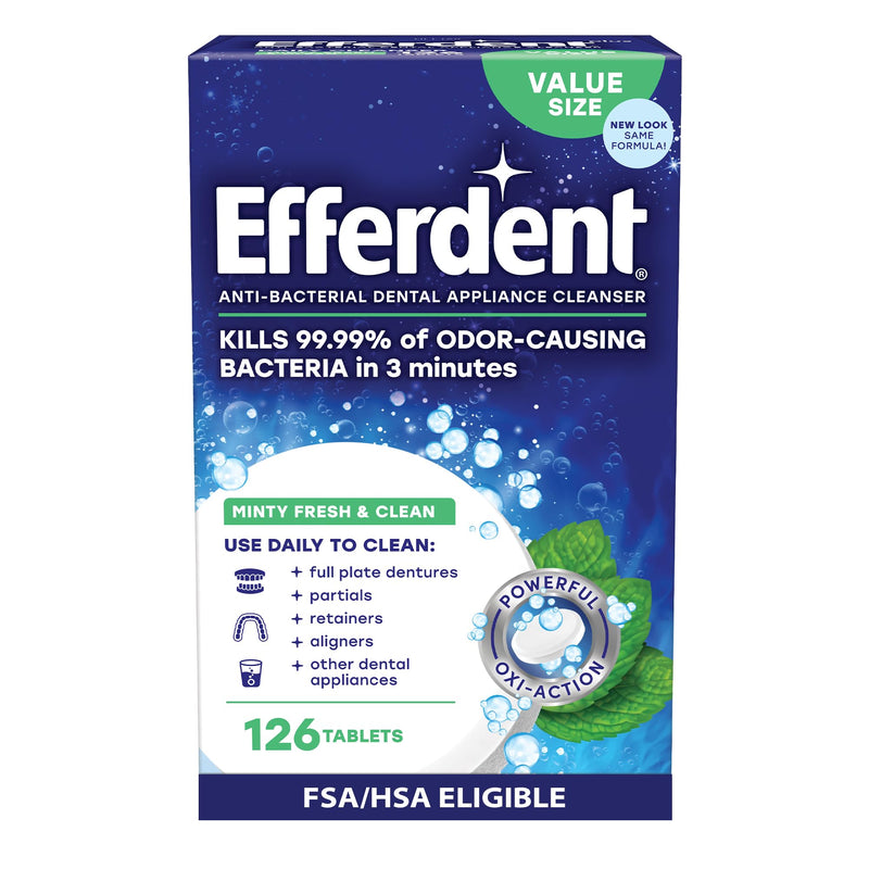 [Australia] - Efferdent Retainer Cleaning Tablets, Denture Cleaning Tablets for Dental Appliances, Minty Fresh & Clean, 126 Count 126 Count (Pack of 1) Denture Cleanser Tablets 