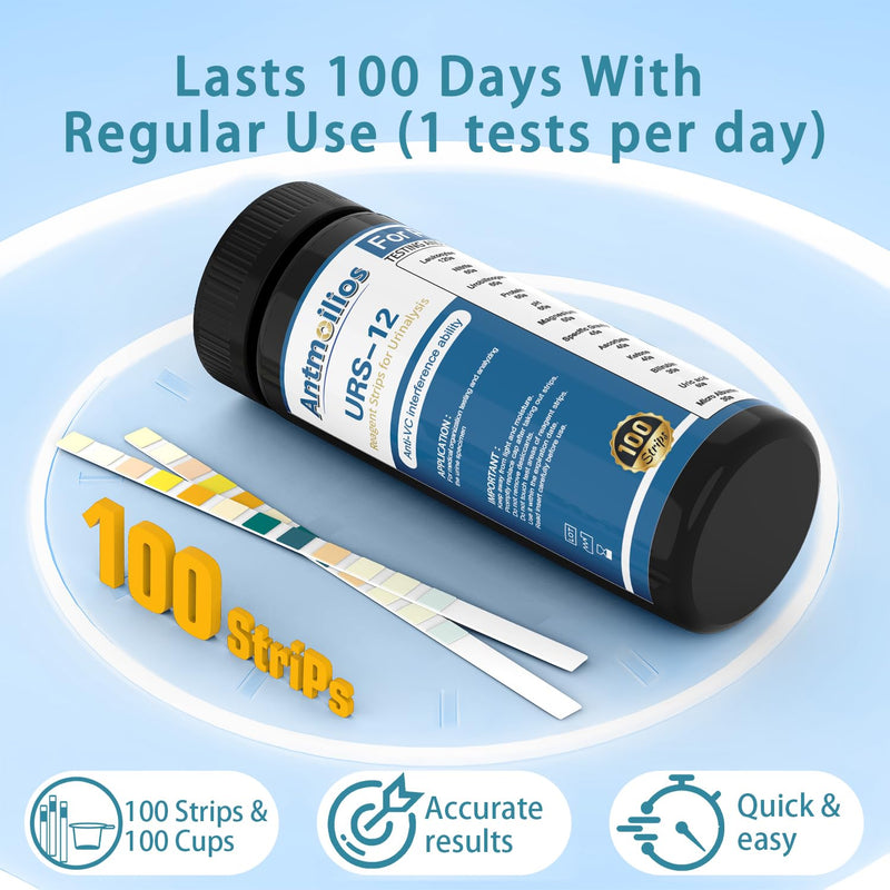 [Australia] - 12-Panel UTI Test Strips Kits for Urinalysis 100ct, Women Urine Treatment & Prevention at Home, URS Testing Kit for Kidney, Liver, UTI, Keto Diet, Ketosis, Hydration, Proteinuria, & More 