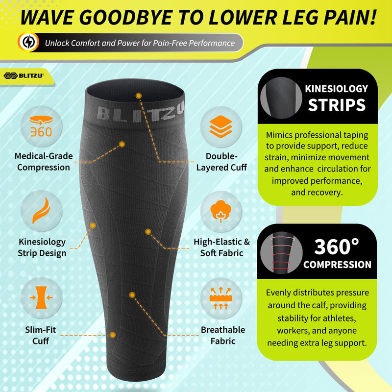 [Australia] - BLITZU 3 Pairs Calf Compression Sleeves for Men and Women. Footless Compression Socks & Leg Support for Running, Travel, Nursing, Fitness. Shin Splints Pain Relief & Reduce Swelling Black 4XL 4X-Large 