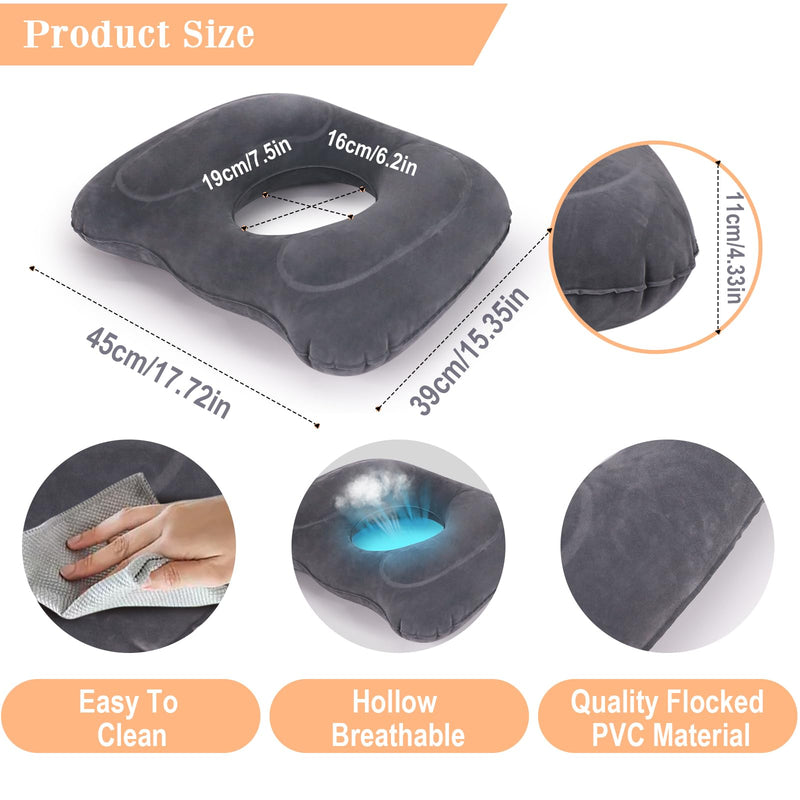 [Australia] - Inflatable Hemorrhoid Pillows, Donut Pillow for Tailbone Pain, Adjustable Inflatable Seat Cushion for Bed Sores, Postpartum Pregnancy, Car Seat, Airplane, 17.7'' x 15.4'' x 4.3''(Grey) 