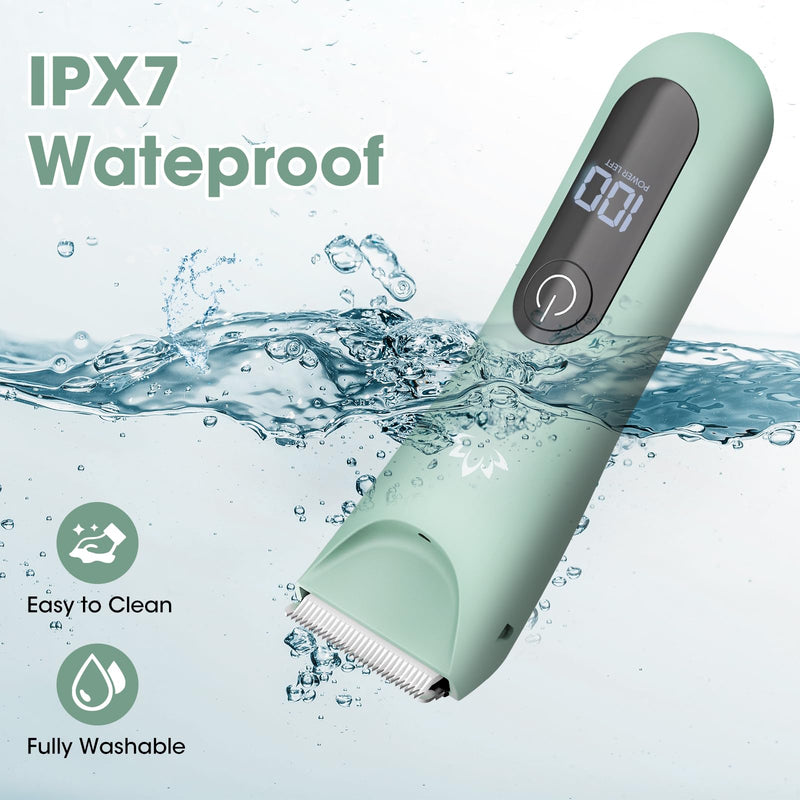 [Australia] - Bikini Trimmer for Women, Painless Pubic Hair Trimmer for Armpit Leg Arm Body Private Area,Rechargeable Womens Electric Razors Shaver LED Light Ceramic Blade IPX7 Waterproof Wet/Dry LCD Display,Green Green 