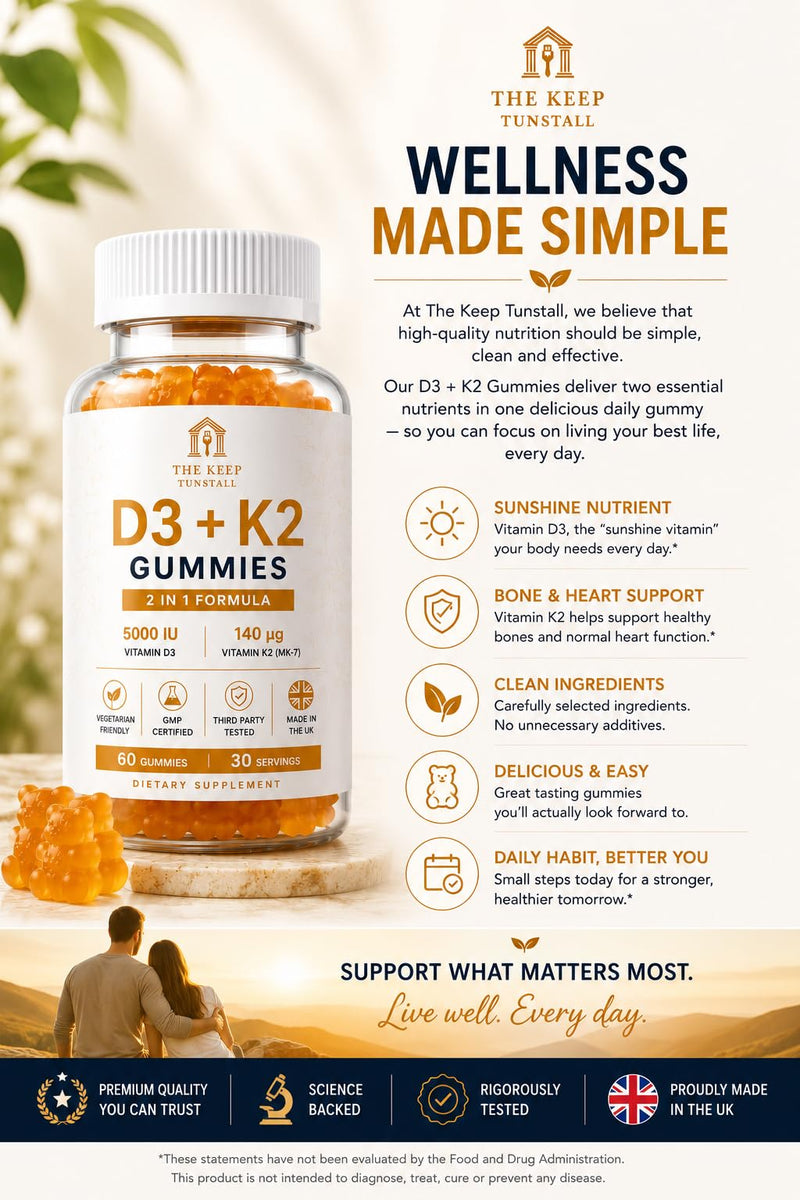 Vitamin D3 + K2 Gummies – Supports Bone Health, Immune System and Muscle Health – 2-in-1 Formula for Bone, Heart & Immune Support – Vegan, Sugar-Free, Gluten-Free – 60 Gummies - 30 Day Supply