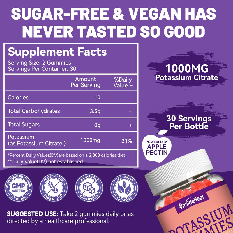 [Australia] - Potassium Gummies,Chewable Potassium Supplement 1000mg for Adults, Support Leg Cramps & Muscle Health for Women & Men - Sugar-Free,Vegan,60 Count Raspberry Lemon 60 Count (Pack of 1) 