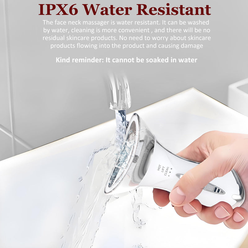 5-in-1 Red Light for Face and Neck，Face Neck Massager for Skin Care, Water Resistant Facial Sculptor Wand White-silver