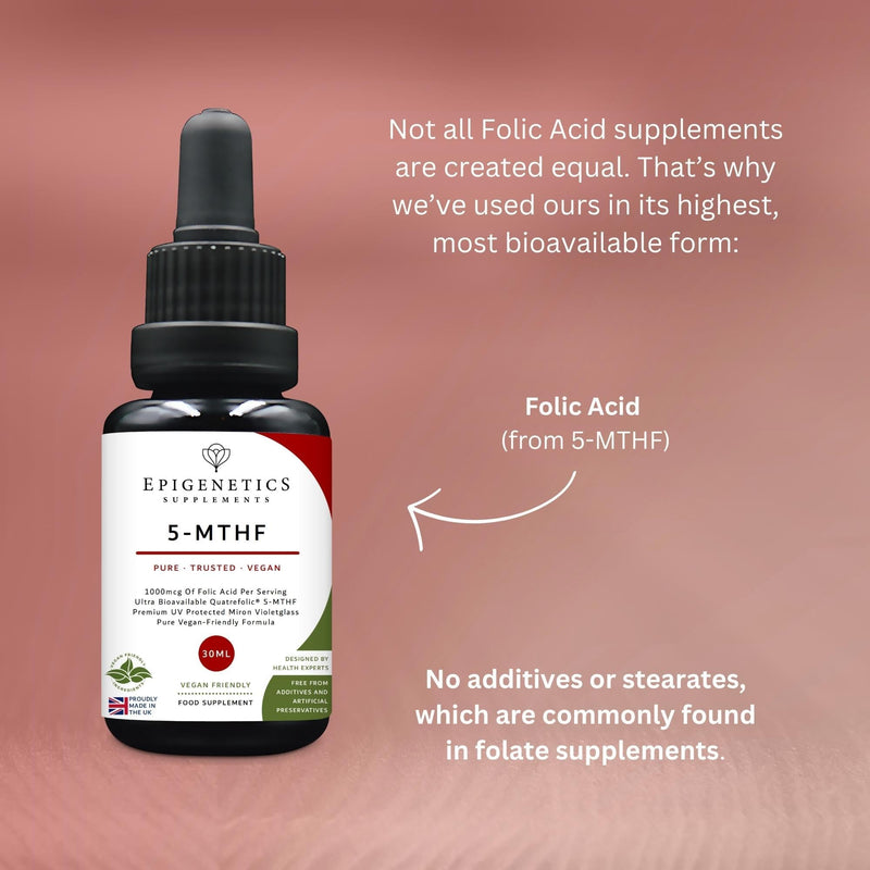 5-MTHF 30ml | High Strength Folic Acid as 5-Methyltetrahydrofolate Vitamin B9 Liquid Drops 1000mcg | Folate Made in UK & Vegan Friendly | 2 Months Supply (30ml)