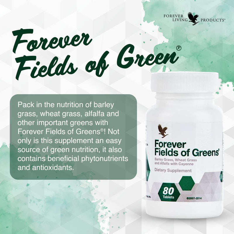[Australia] - Forever Living - Forever Fields of Greens: Green Superfood Supplement for Cleansing - Alkalize with Barley Grass, Wheat Grass, Alfalfa - 80 Tablets 