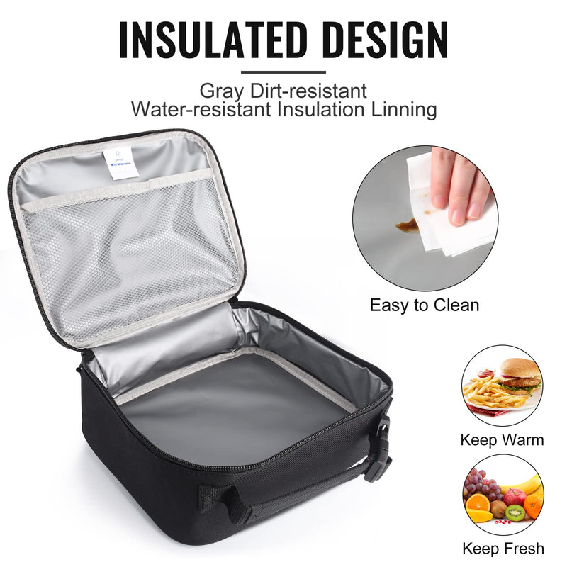 [Australia] - Genteen Insulated Lunch Bag, Lunch Box Kids Double Zipper Kids Lunch Bag,Sturdy Soft Bag & Freezable Lunch Bag - Boys Mens Lunch Bag Reusable Lunch Bag for School,Work,Outdoor(Black) Black 