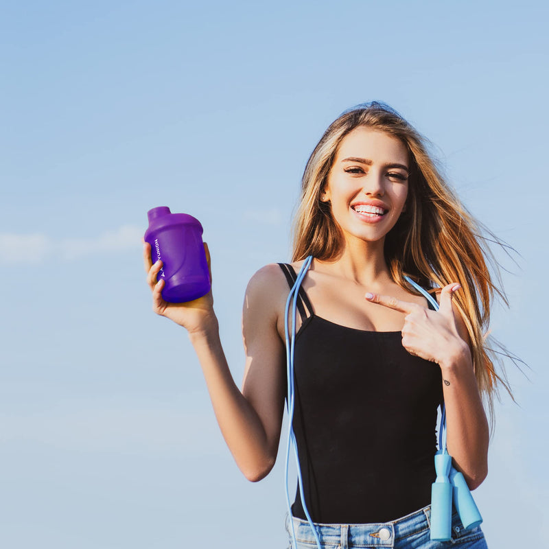 [Australia] - AMITYUNION Protein Shaker Purple Deluxe 400 ml - Protein Shaker Leak-Proof - BPA Free with Sieve & Scale for Creamy Whey Protein Powder Shakes - Gym Fitness Cup for Isolate Sports Concentrates Purple 
