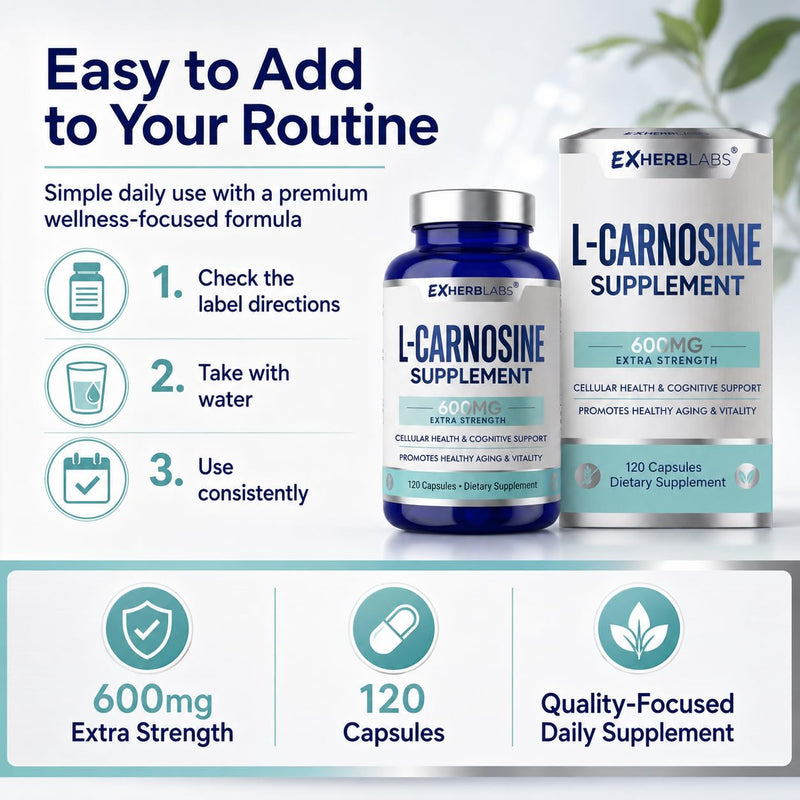 L-Carnosine Supplement 600mg, for Cellular Health & Cognitive | Antioxidant Defense & Muscle Recovery, Support Healthy Aging & Vitality, Gluten Free & Non-GMO, 120 Capsules, 60 Day Supply 120 Count (Pack of 1)