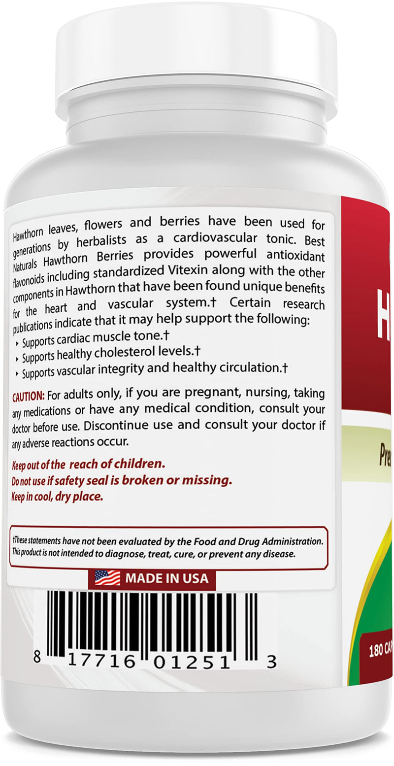 [Australia] - Best Naturals Hawthorn Berry 565 mg 180 Capsules (180 Count (Pack of 1)) 180 Count (Pack of 1) 