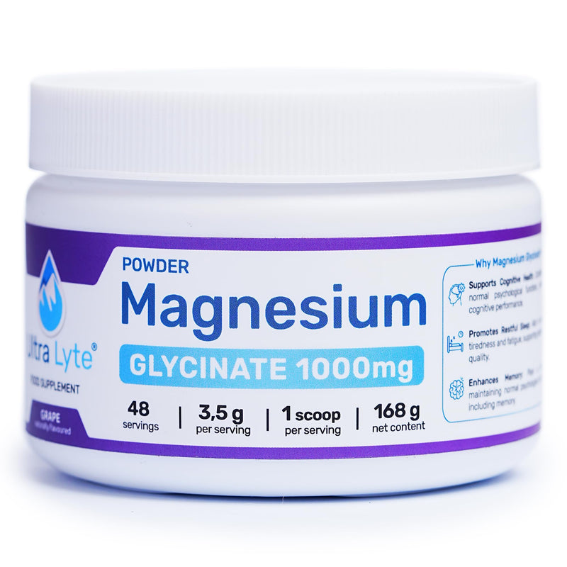 Ultra Lyte Magnesium Glycinate Powder with Trace Minerals 180g – Vegan & Gluten-Free Flavoured Magnesium Supplement – for Sleep Aid, Stress Relief & Muscle Relaxation – 60 Servings (180g, Grape) 180 g (Pack of 1)