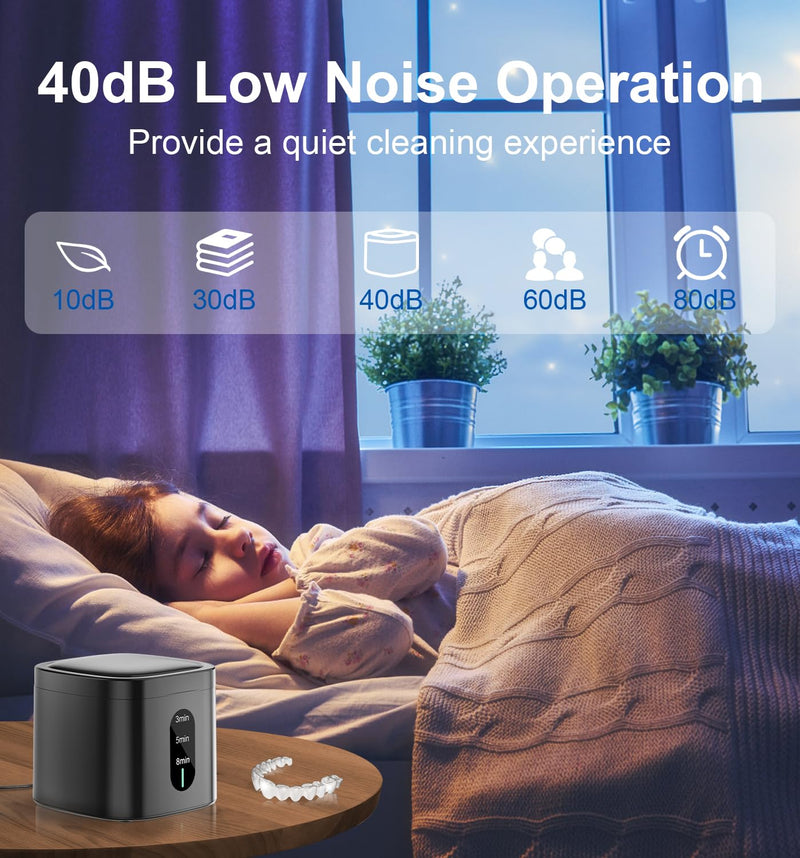 [Australia] - 2025 Ultrasonic Retainer Cleaner Machine, 45kHz Retainer Cleaner with Digital Timer & 3 Modes, 200ML Large Capacity Ultrasonic Cleaner for Dentures, Night Guards, Braces, Aligner, Jewelry and More Black 