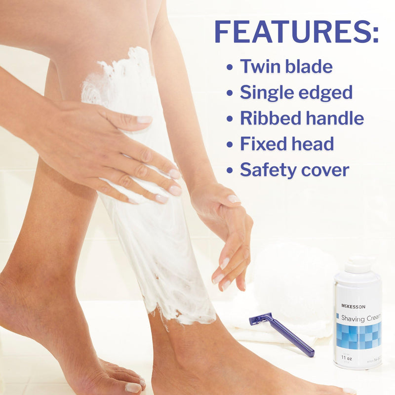 [Australia] - McKesson Disposable Razors [50 Count] – Twin Blade Bulk Shaving Razors for Men & Women, Stainless Steel, Blue, Single-Use for Medical Clinics, Tattoo, Travel, Camping & Salon Care 1 Count (Pack of 50) 