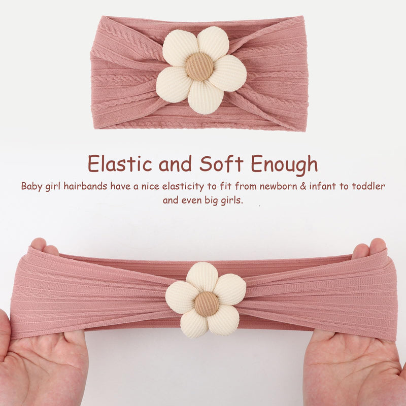 DRESHOW BQUBO Baby Flower Headbands Baby Girls Nylon Headbands Stretchy Hairbands Handmade Hair Accessories for Newborn Infant Toddlers Kids Baby Essentials 3 Pcs 3 Pcs: Beige/Pink/Dark Pink