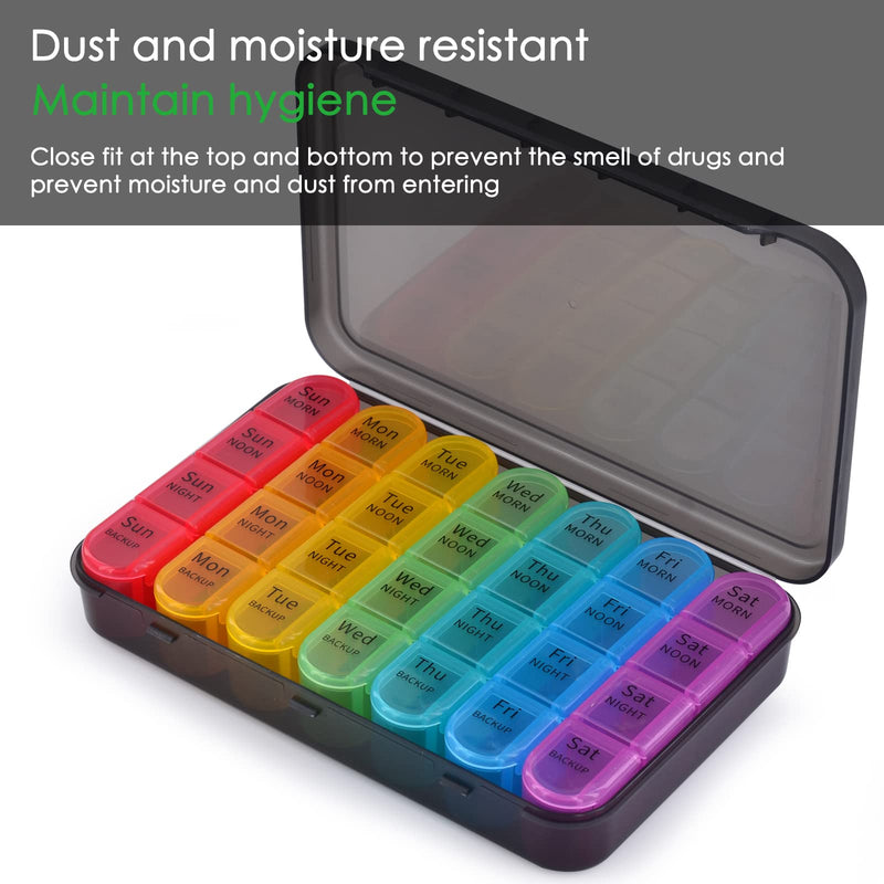 Greencycle Weekly Pill Organizer, 7 Day / 4 Times A Day Large Pill Cases Moisture-Proof Pill Box AM PM Medicine Organizer to Hold Vitamins Fish Oil Compartments Supplements (Rainbow)