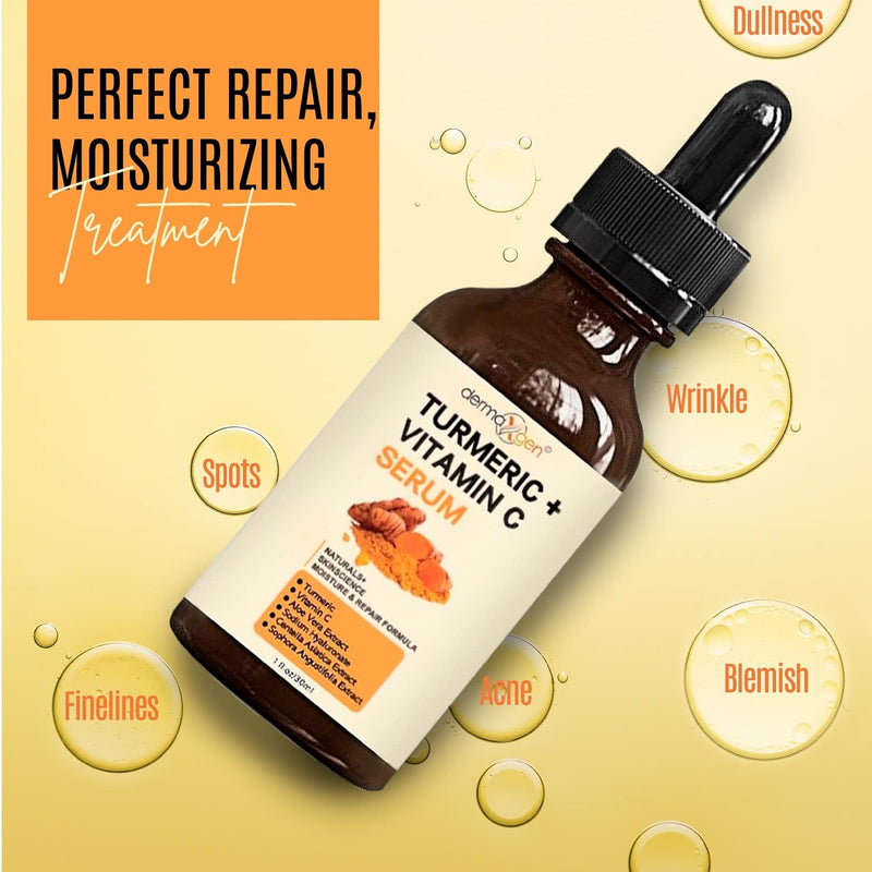 Turmeric and Vitamin C Anti-Aging facial serum, PURE ORGANIC Reduce Wrinkles, Improve Blemishes and Acne, Skin firming and Intensive Moisturizing & hydrating Serum for all skin Types (1 fl oz)) 1 Fl Oz (Pack of 1)