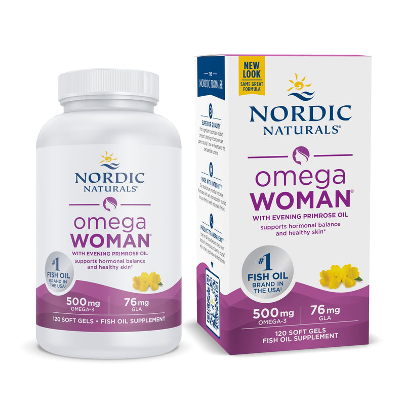 [Australia] - Nordic Naturals Omega Woman, Lemon - 120 Soft Gels - 500 mg Omega-3 + 800 mg Evening Primrose Oil - Healthy Skin, Hormonal Balance, Optimal Wellness - Non-GMO - 60 Servings Standard Packaging 
