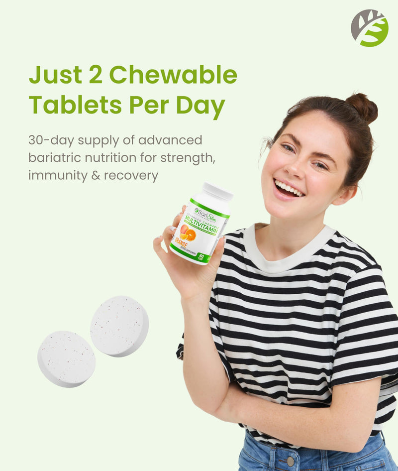 BariSlim Advanced Chewable Bariatric Multivitamin Tablets - Bariatric Vitamin and Supplement for Post Bariatric Surgery Including Gastric Bypass and Gastric Sleeve | Orange (60 Count)